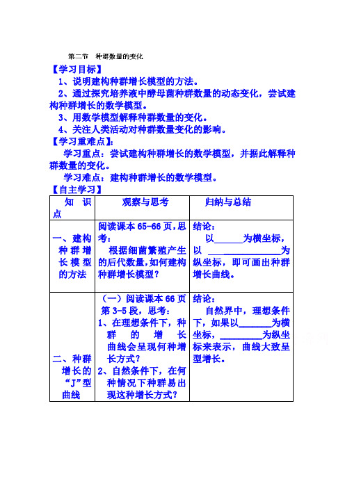 人教版高中生物必修三教案：4.2种群数量的变化