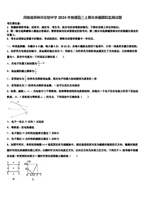 河南省郑州市实验中学2024年物理高三上期末质量跟踪监视试题含解析