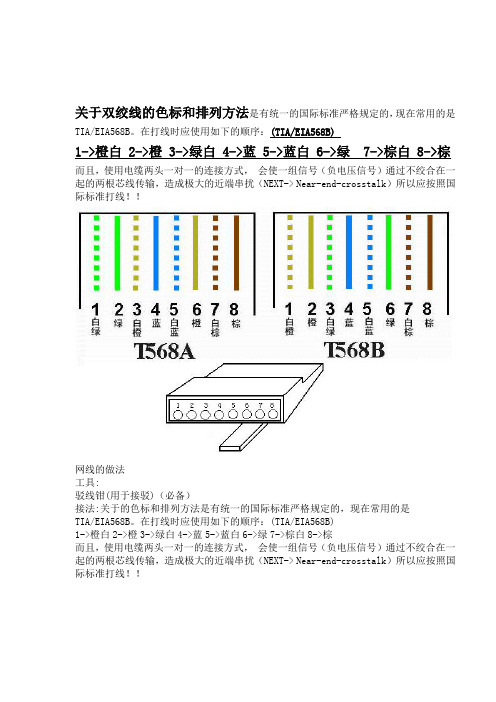 双绞线的色标和排列方法