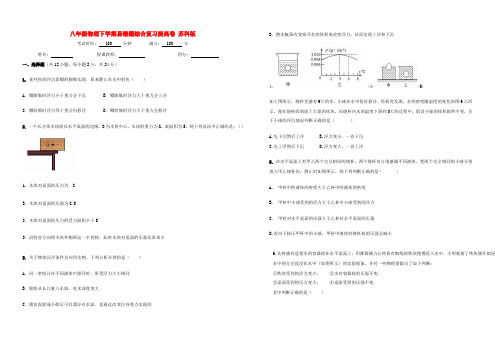 八年级物理下学期易错题综合复习提高卷苏科版