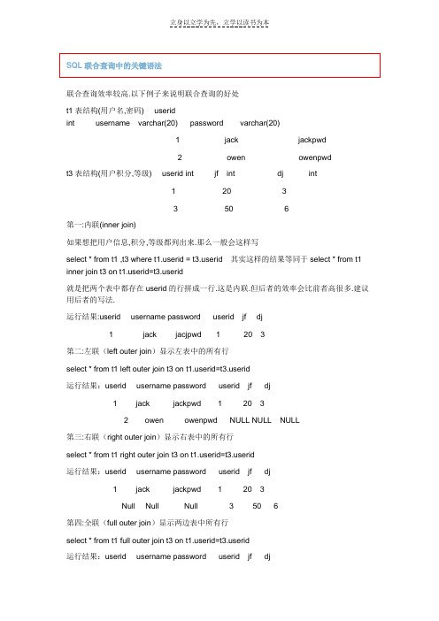 SQL联合查询中的关键语法