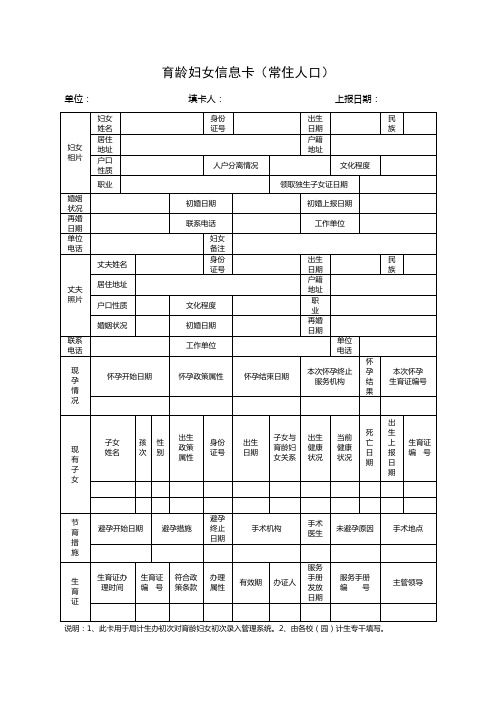 育龄妇女信息卡1