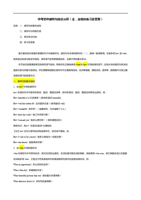 中考初中感叹句综合分析(全,含相应练习及答案)