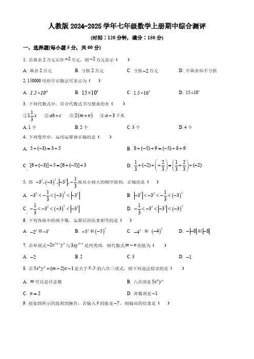 人教版2024-2025学年七年级数学上册期中综合测评