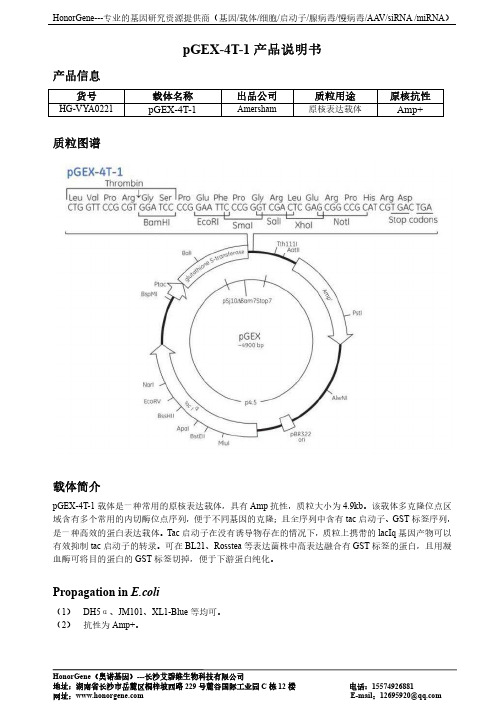 pGEX-4T-1 产品说明书