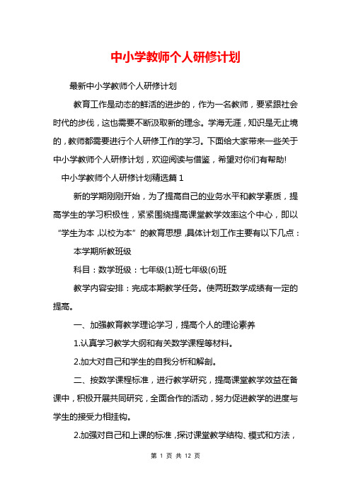 中小学教师个人研修计划