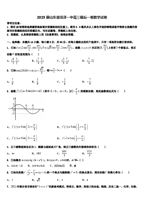 2025届山东省菏泽一中高三最后一卷数学试卷含解析