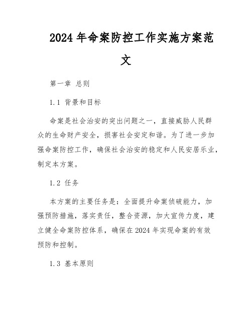 2024年命案防控工作实施方案范文