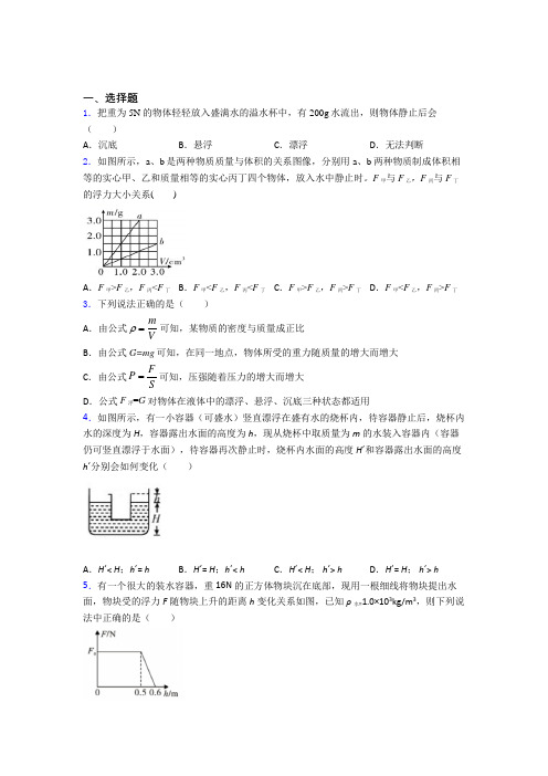 福州市华伦中学初中物理八年级下册第十章《浮力》测试题(含答案解析)