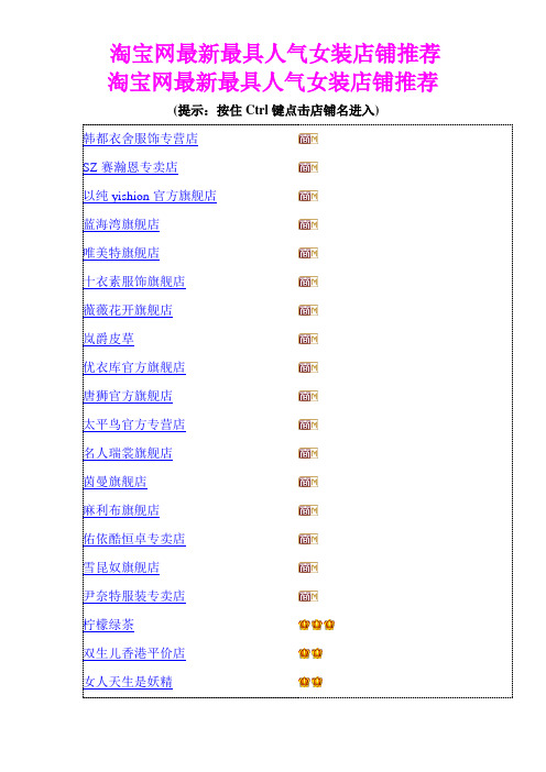 淘宝网最新最具人气女装店铺推荐