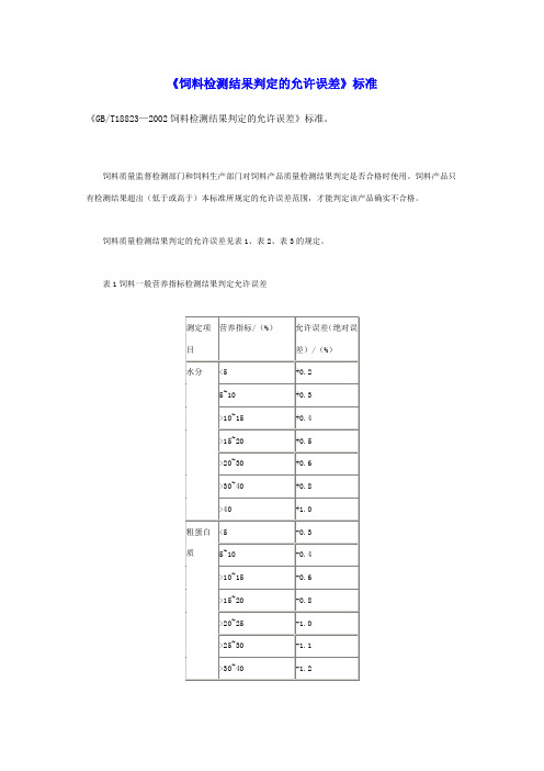 《GBT18823—2002饲料检测结果判定的允许误差》.