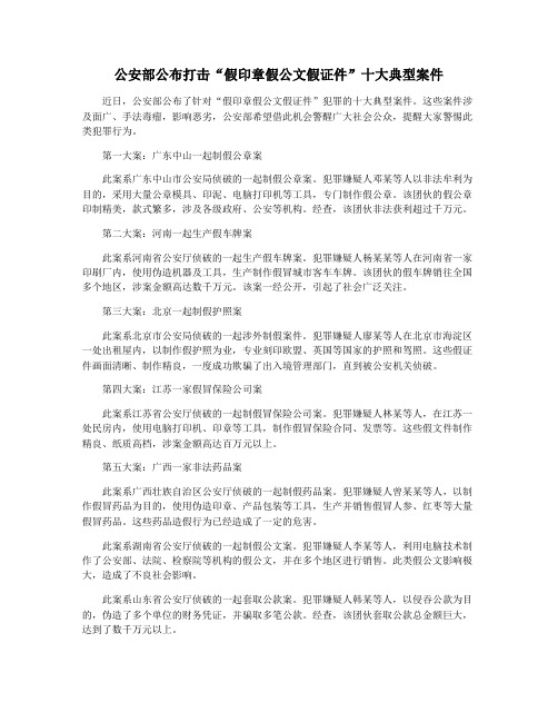 公安部公布打击“假印章假公文假证件”十大典型案件