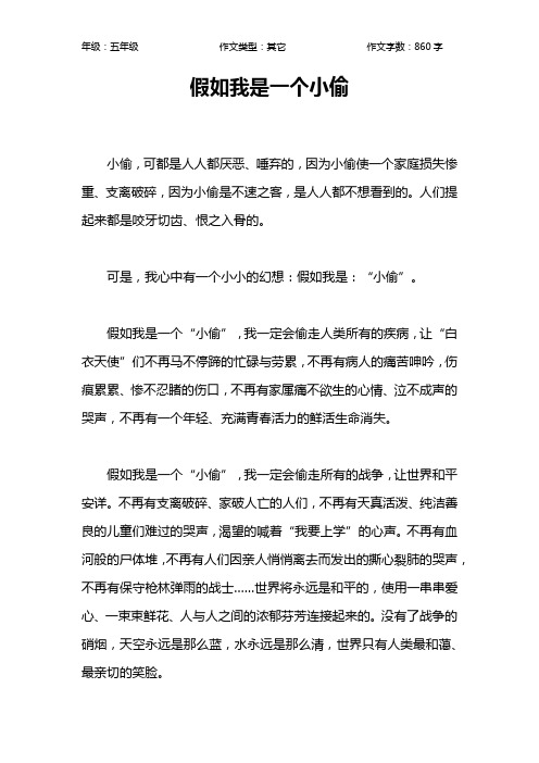 假如我是一个小偷作文【小学五年级900字】