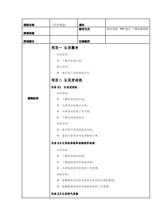 汽车构造  课程标准