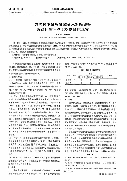 宫腔镜下输卵管疏通术对输卵管近端阻塞不孕106例临床观察