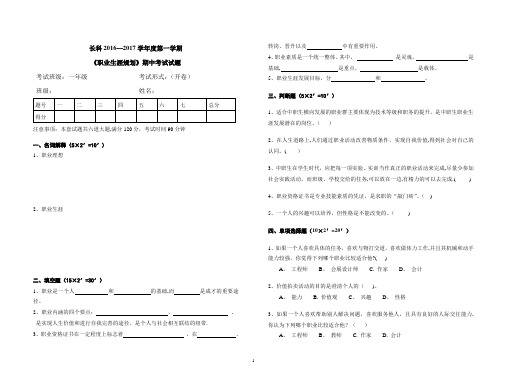 《职业生涯规划》期中考试试题(含答案)11