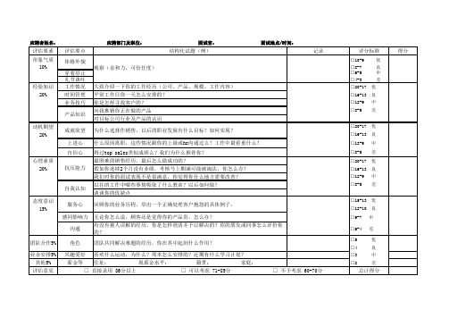 【表格】结构化面试表格