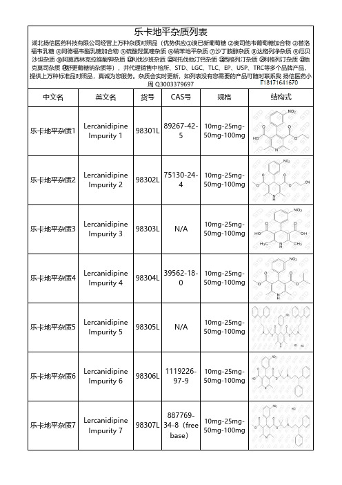 乐卡地平杂质整理总结文档