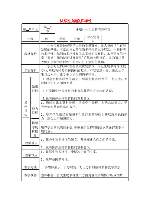 八年级生物下册9.2.1《认识生物的多样性》教案鲁科版(2021年整理)