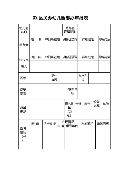 区民办幼儿园筹办审批表【模板】