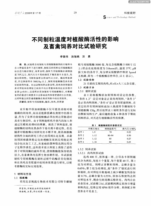 不同制粒温度对植酸酶活性的影响及畜禽饲养对比试验研究