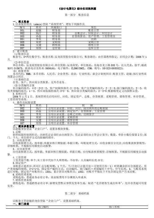 会计电算化综合实训案例题