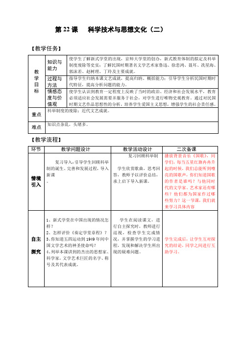 第22课  科学技术与思想文化(二)人教版八年级上册历史  第22课  科学技术与思想文化(二)  教案01