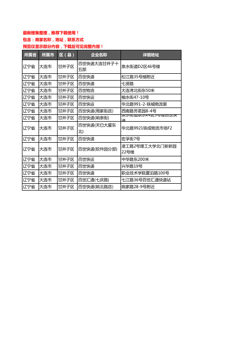 新版辽宁省大连市甘井子区百世汇通企业公司商家户名录单联系方式地址大全16家