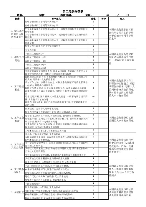 员工定级标准表