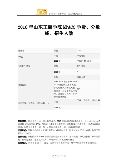 2016年山东工商学院MPACC学费、分数线、招生人数