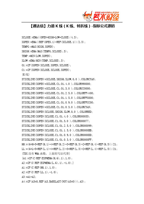 【股票指标公式下载】-【通达信】力道K线(K线、转折线)
