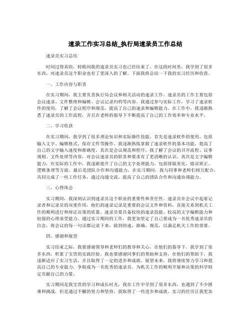 速录工作实习总结_执行局速录员工作总结