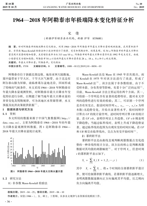 1964—2018年阿勒泰市年极端降水变化特征分析