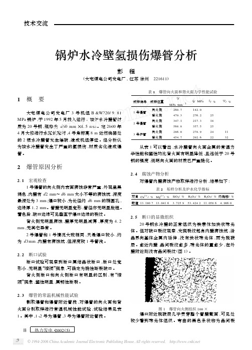 锅炉水冷壁氢损伤爆管分析