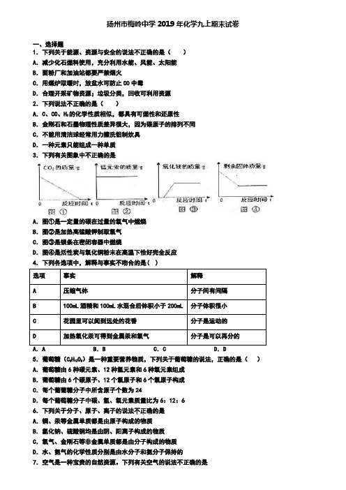 扬州市梅岭中学2019年化学九上期末试卷