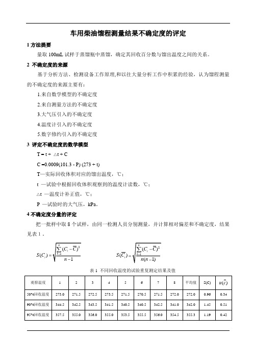 车用柴油馏程测量结果不确定度的评定