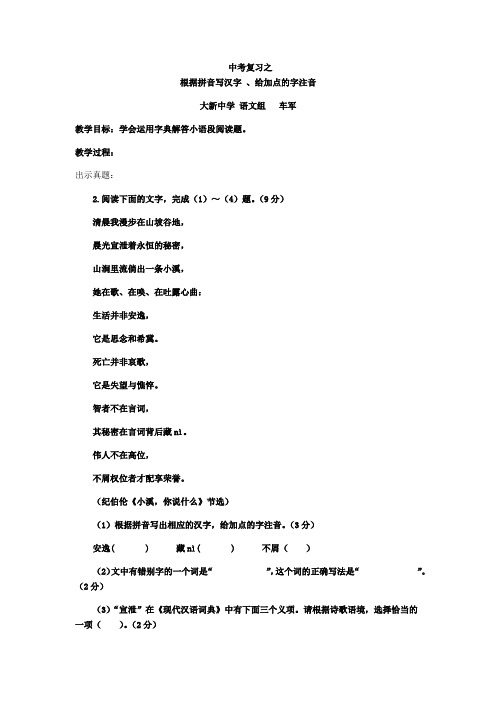 语文人教版九年级下册中考复习之 根据拼音写汉字 、给加点的字注音