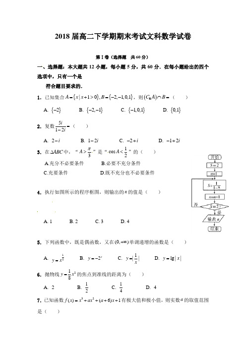 2018届高二下学期期末考试文科数学试卷