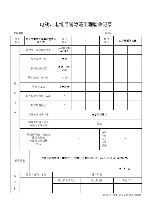 电线、电缆导管隐蔽工程验收记录