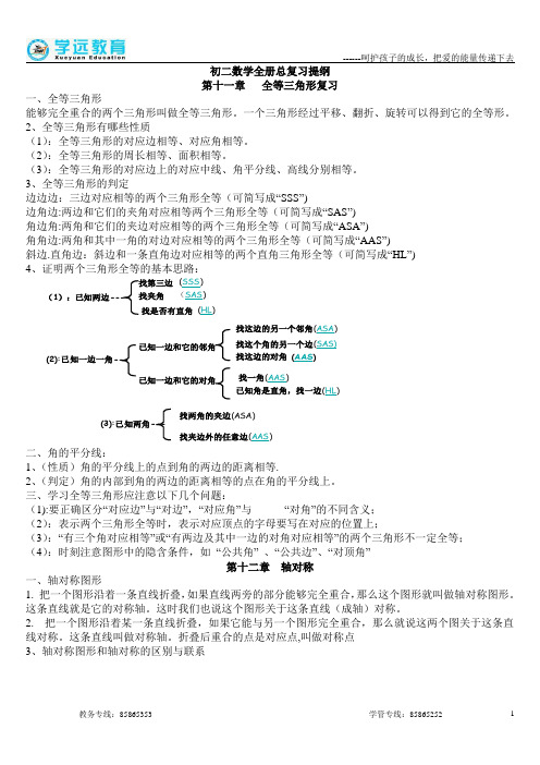 新人教版八年级数学全册复习提纲