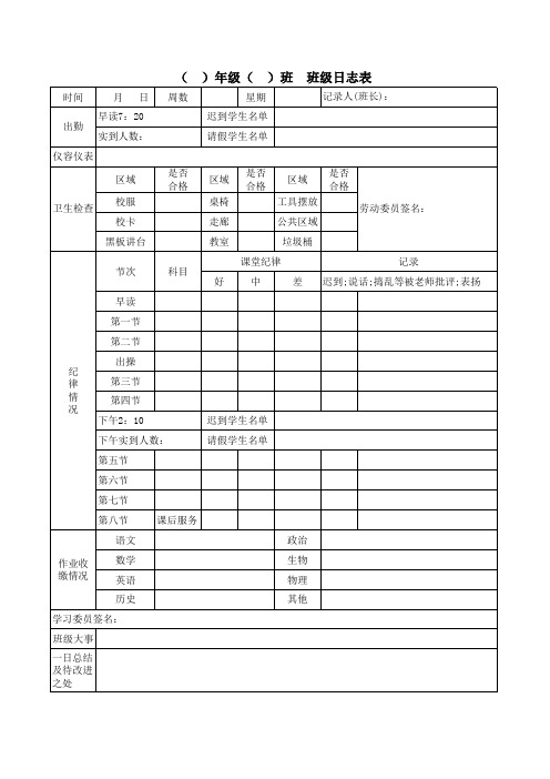 班级日志表格