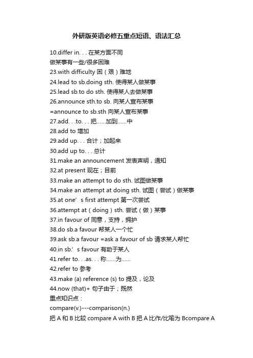 外研版英语必修五重点短语、语法汇总