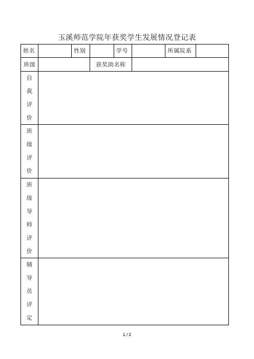 玉溪师范学院获奖学生发展情况登记表