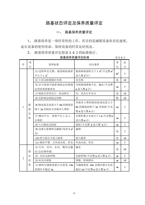 铁路路基状态评定及保养质量评定标准