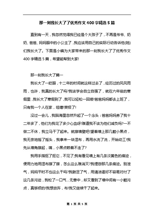 那一刻我长大了了优秀作文400字精选5篇