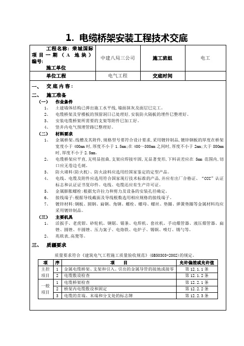 电缆桥架安装工程技术交底