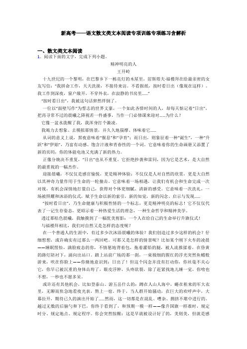 新高考——语文散文类文本阅读专项训练专项练习含解析