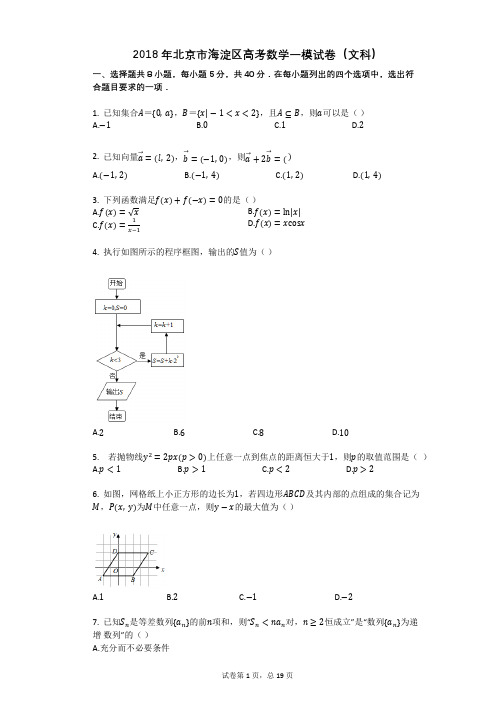 2018年北京市海淀区高考数学一模试卷(文科)