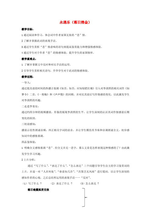 高中语文第三单元15李清照词二首永遇乐(落日熔金)教案1粤教版选修《唐诗宋词元散曲选读》