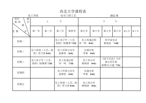 西北大学化学工程工艺课程表